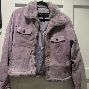 Raffaelo Vintage Purple suede Medium jacket with fake fur trim.